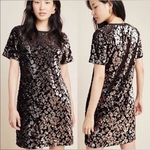 Anthropologie Ro & De Andi Sequined Tee Mini Dress M NWT Velvet Animal Print
